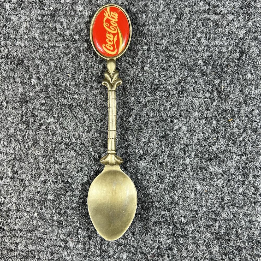 Vintage 1995 Coca-Cola Collectible Souvenir Spoon Brass Tone Red Enamel Logo